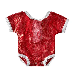 Pink Polyester Toddler Flower Lace Romper Newborn Baby Girl Ruffled Cute Backless  clothes onesie