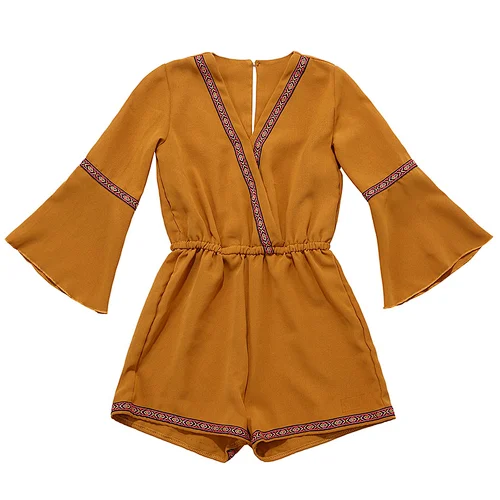 Fashion Polyester Tropical Mustard Yellow Romper Baby Girl Rompers Bodysuit onesie