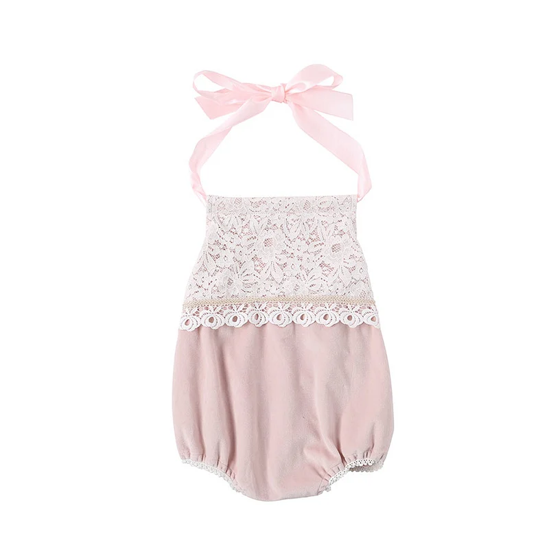 Beautiful Infant and Toddler Baby Velvet Rompers Backless Summer Romper