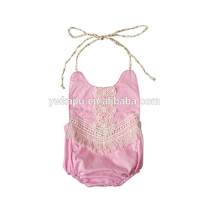 2018 summer newest style wholesale lovely spaghetti strap baby girl lace bubble Romper