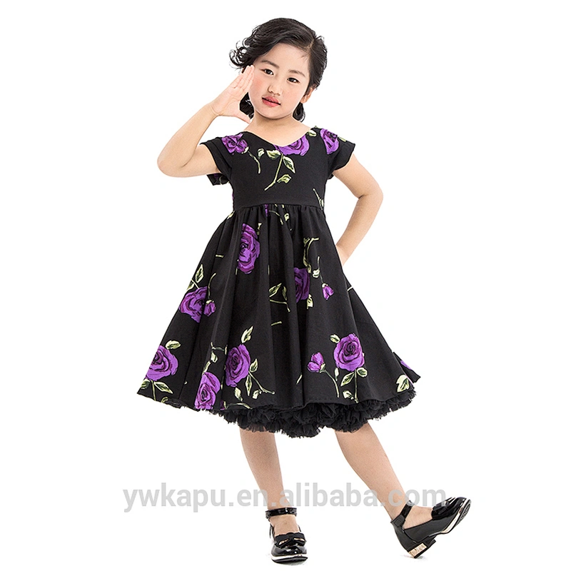 Floral and polka dot print infant boutique wholesale new model kids girl princess dress