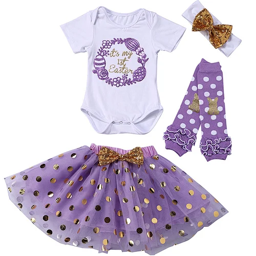 2019 My First Easter Toddler Girl Easter Outfit 4pcs baby clothing set