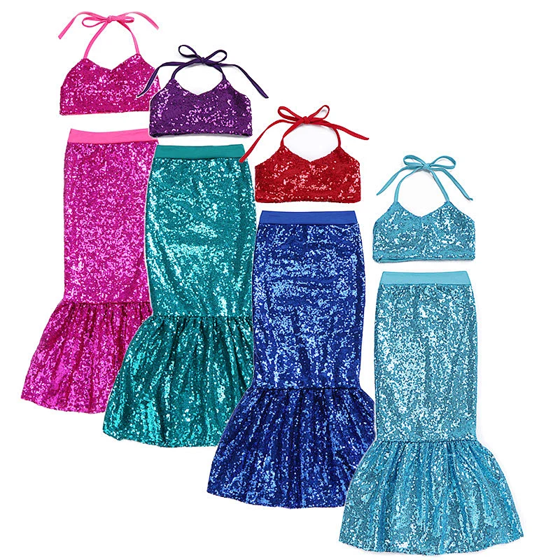 Fourth of july Wholesale clothing Children's Boutique  girl sequin mermaid playsuit dress wear for party