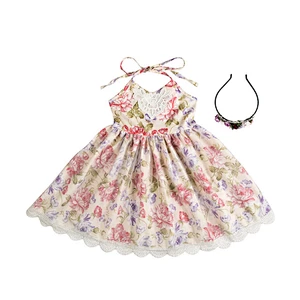 Baby Girl Kids Vintage Flower Floral Tutu Dress  Cotton Backless Princess Girl Dresses