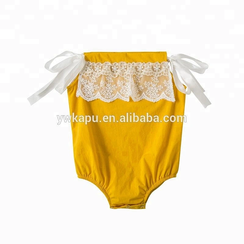 2018 Ribbon Off Shoulder Playsuit Baby Boutique Clothing Lace Onesie