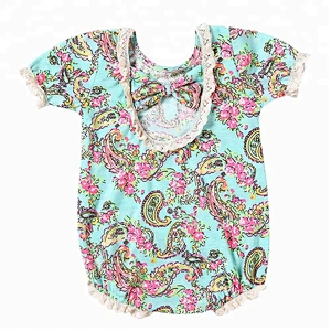 2018 Vintage Floral Baby Clothes Romper Baby Girl Summer Romper With Bow Decoration