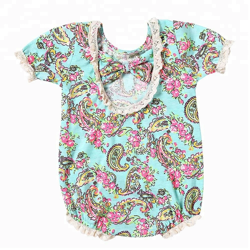 2018 Vintage Floral Baby Clothes Romper Baby Girl Summer Romper With Bow Decoration