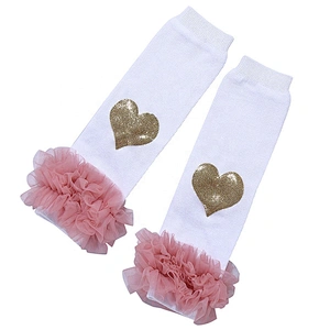 Soft Cotton Gold Print Heart Pattern Triple Icing Ruffle Style Baby Girls Tutu Leg Warmers