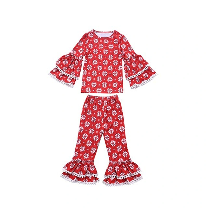 Fashionable Kids Girls Bell Sleeve Christmas Red Outfit