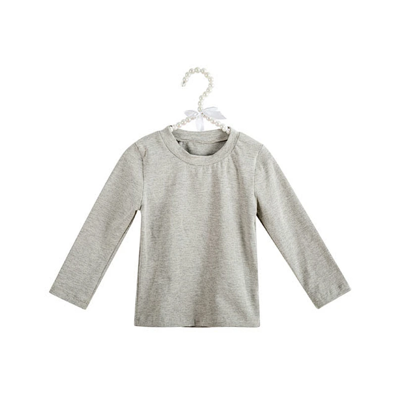 Summer children cotton solid color printed long sleeve shirt for kids girls printed t shirt