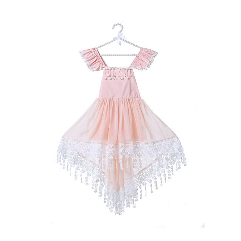 Wholesale short front long back flowers embroidered cotton clothes flower girl dress
