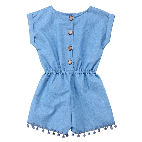 2019 Trending Baby Denim Clothing  Denim Pompoms jumpsuitt For Baby Girls