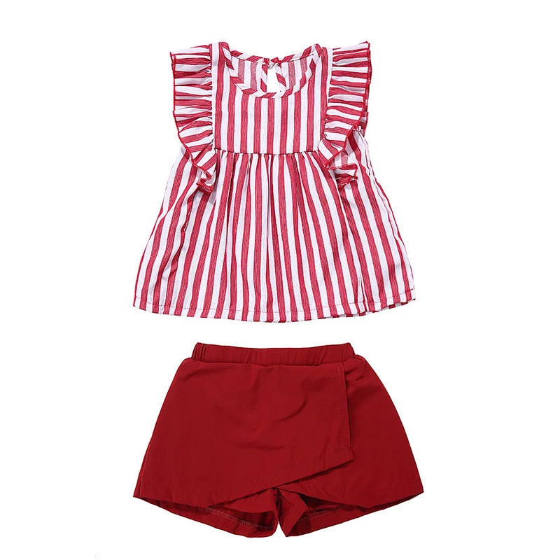 KAPU cute cotton newborn baby girl summer  short sets clothes stripe clothing set