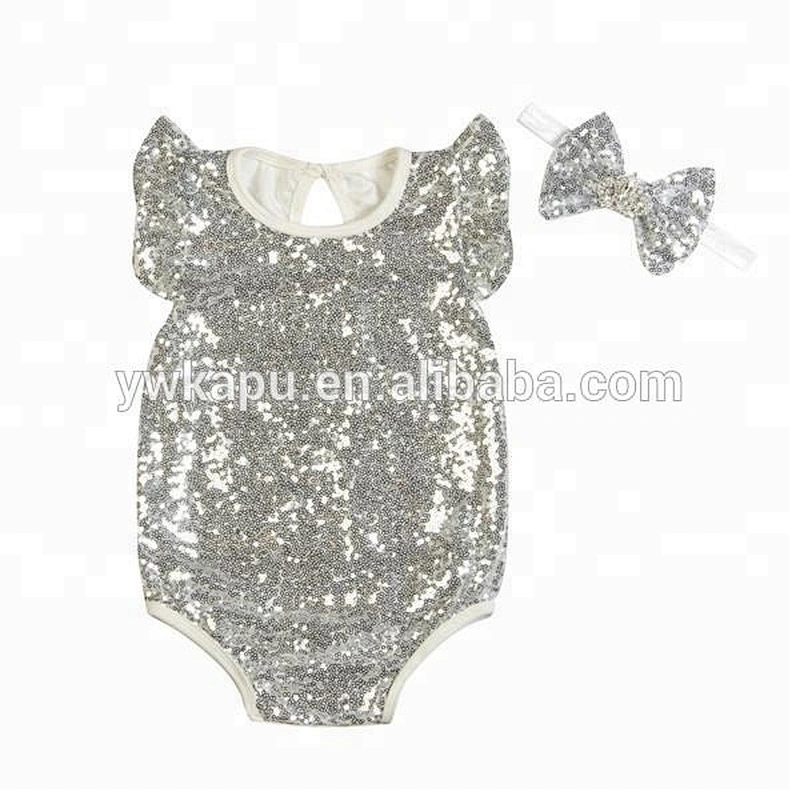 New stylish romper with hairband girls cute baby wears clothes newborn sequins cotton romper