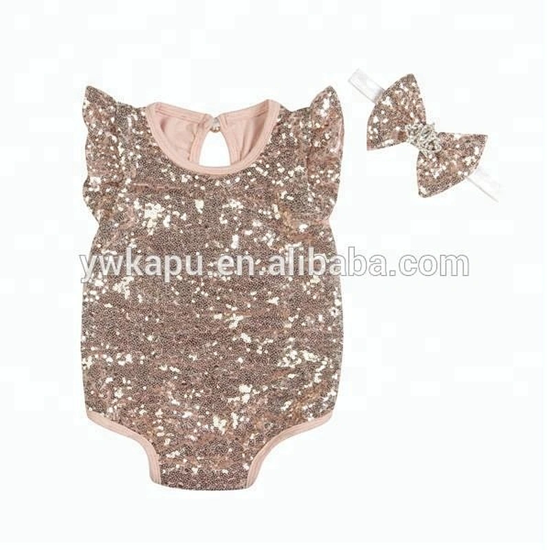 New stylish romper with hairband girls cute baby wears clothes newborn sequins cotton romper