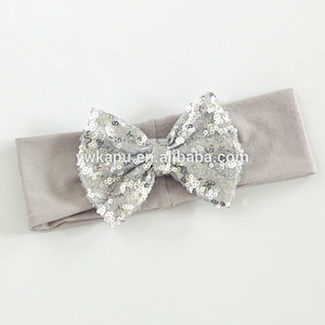2018 latest hot selling baby bow sequin headbands with big bowknot baby hair accessories