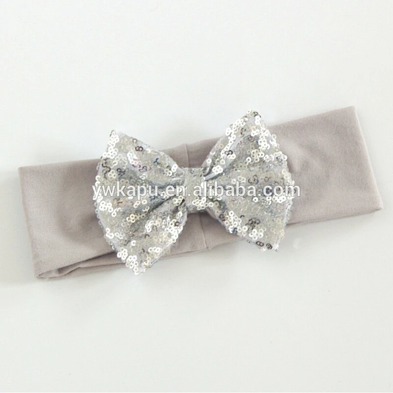 2018 latest hot selling baby bow sequin headbands with big bowknot baby hair accessories