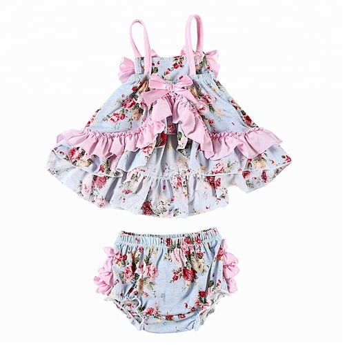 Girls fall boutique outfit swing top and ruffle bloomers outfit for kids baby clothing sets