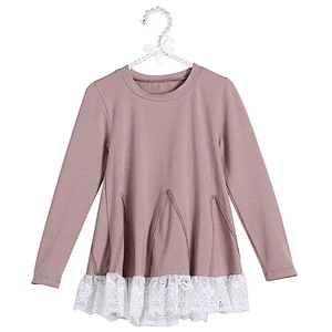 2019 Trend  Boutique Children Spring Dress White Long  Sleeve  Lace  Top  For  Girl