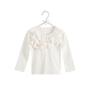 2018 wholesale girls Pure White Lace tops cotton  Long sleeve  little girls  tops