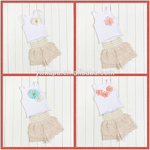 Wholesale baby clothing stylish girl sleeveless top and tunic short outfit baby lace petti set