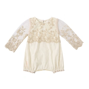 Modern Golden Lace Long Sleeve Baby Rompers for Infant and Toddler Spring and Autumn Season