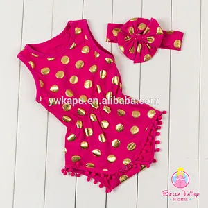 2019 kids fashionable clothing Hot stamping polka dot romper baby girl bodysuit pompom romper