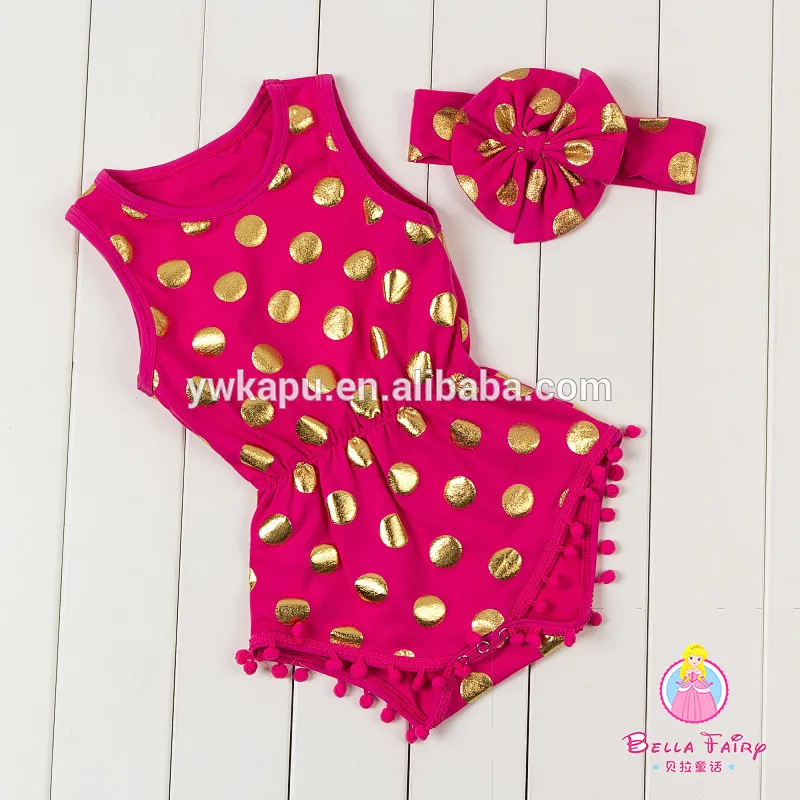 2019 kids fashionable clothing Hot stamping polka dot romper baby girl bodysuit pompom romper