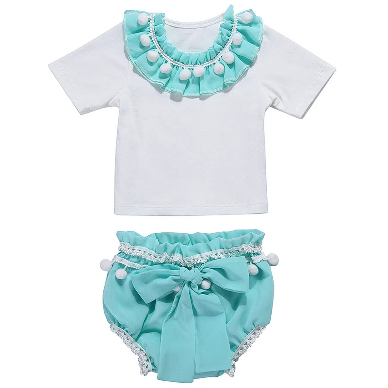 Newset design baby girls outfits infant and toddler clothes set baby girl 2 pcs summer shirts and bloomer set
