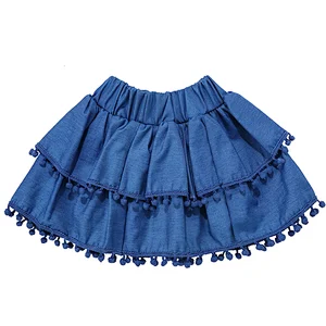 Wholesale Hot Sale Kid Elastic Waist  Skirt Baby Girl Denim Pompoms Skirts