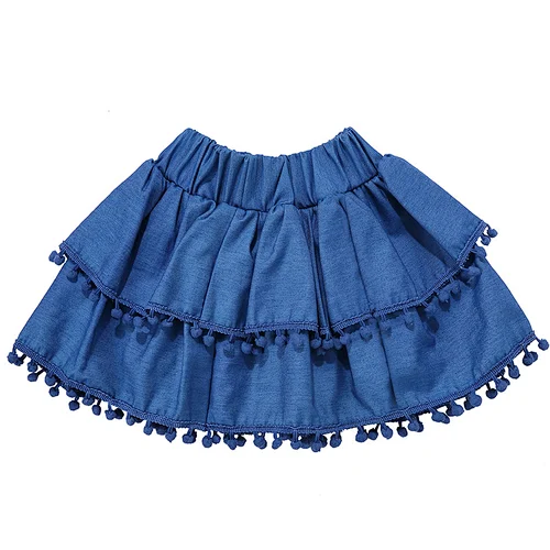 Wholesale Hot Sale Kid Elastic Waist  Skirt Baby Girl Denim Pompoms Skirts
