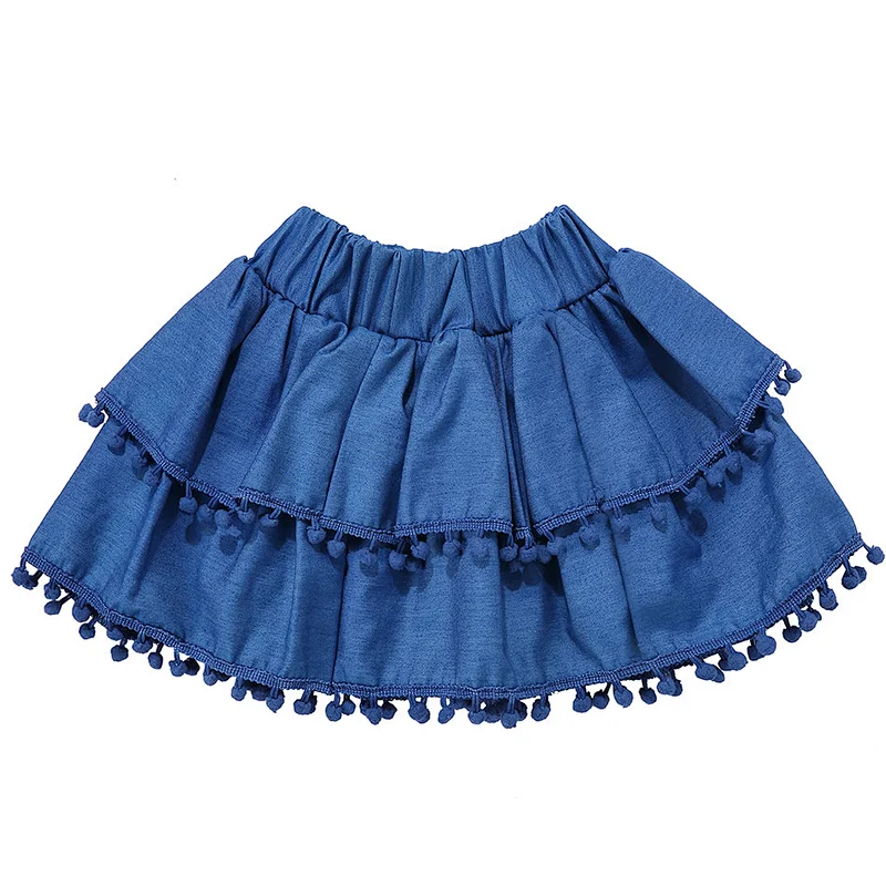 Wholesale Hot Sale Kid Elastic Waist  Skirt Baby Girl Denim Pompoms Skirts