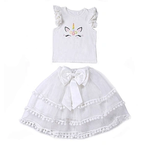 Kids Girls Lovely Summer Unicorn Pompom Outfits