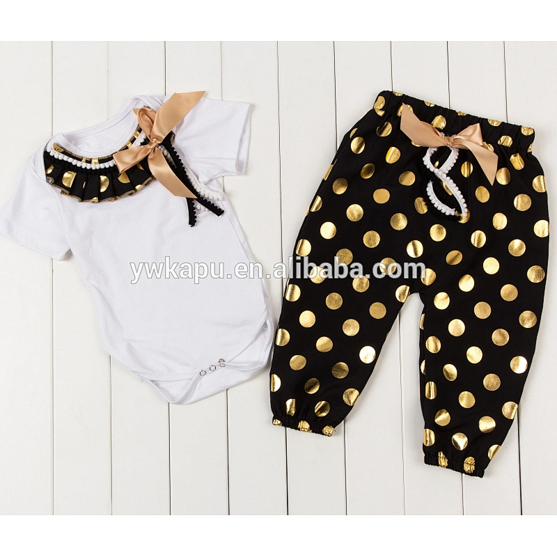 2018 Wholesale children boutique clothing,cute girl red polka dot romper set baby pompom bodysuit