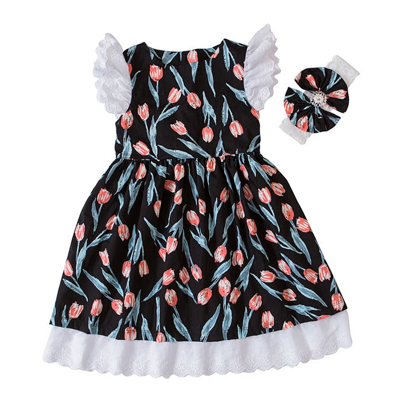 2018 Girls Lace Party Dresses Kids Girls Embroidered Floral Dress Baby Girl Princess Clothes