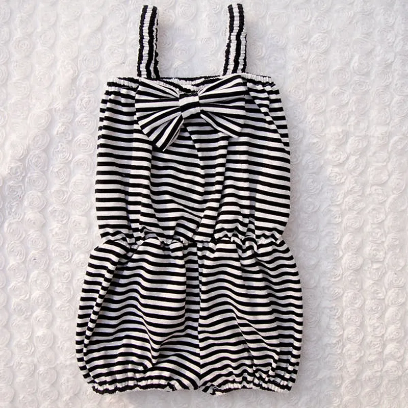 2018 new style kids black and white stripe jumpsuit strap baby girl romper