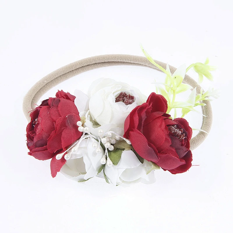 Amazon Hot Sale Nylon Handmade Baby Girl Flowers Headband