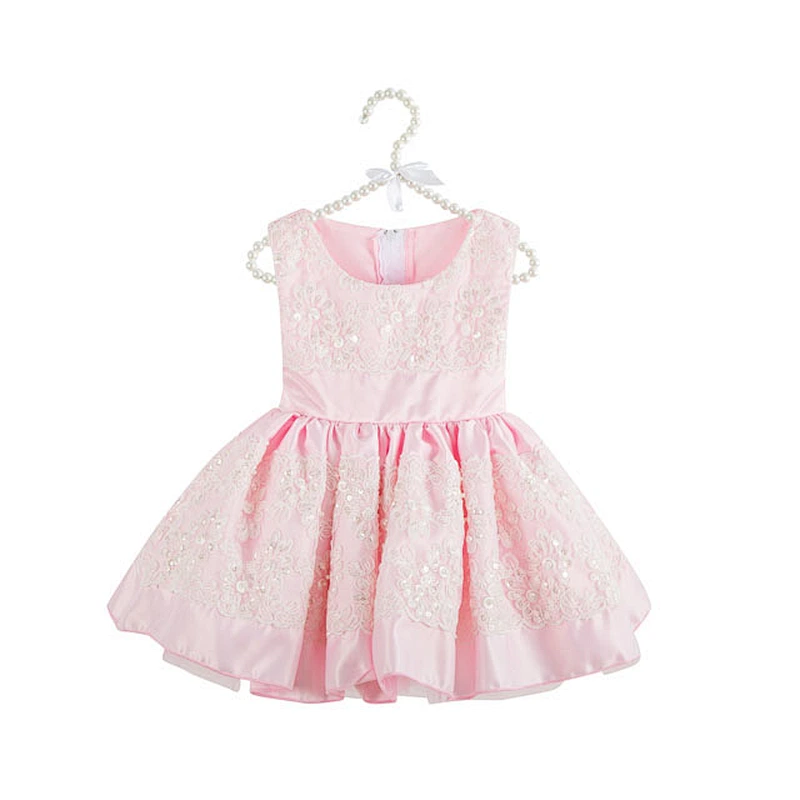 Hot Sale Crystal Flower Sleeveless Ruffles Lace Baby Girl Sequin Summer Dress