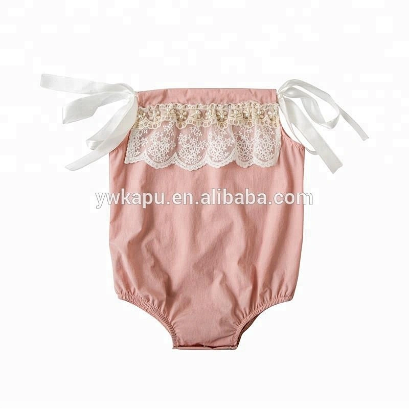 2018 Ribbon Off Shoulder Playsuit Baby Boutique Clothing Lace Onesie