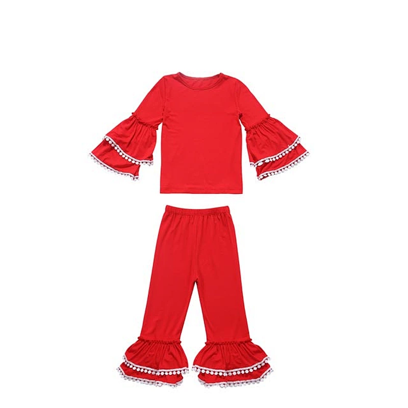 Pretty Pompoms Design Solid Red Christmas Outfits