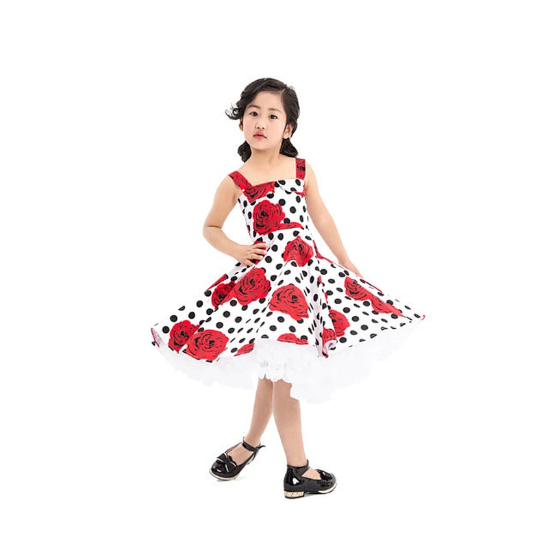Fancy Children Flower Printed Clothes Vintage Design Fall Baby Girl Cotton Dress