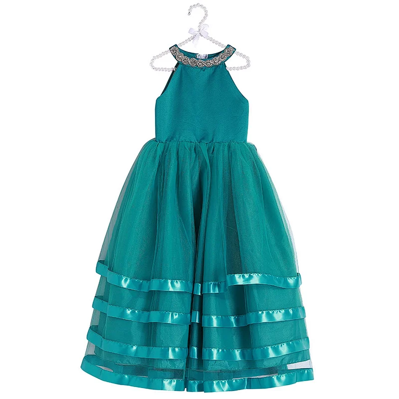 O-Neck Emerald  Color Sleeveless Floor Length Long Flower Girl Dresses