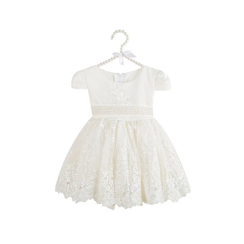 2018 New Design Pure White Beaded  Floral Girl Dress Baby Frock Design Pictures