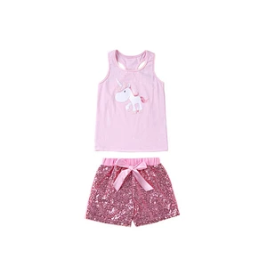 Baby girl pink set sleeveless tank top sequin shorts wholesale children's clothing