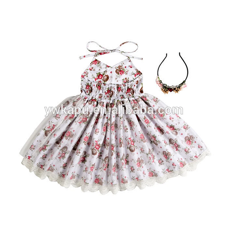 2018 Wholesale fashion girl lace flower floral prints baby dress of baby clothing