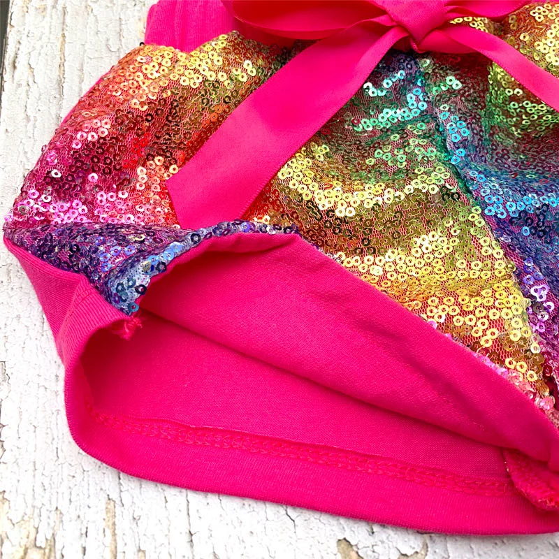 HOT Cotton Rainbow Sequins Glitter Sparkle Bow Kids Baby Girl Shorts