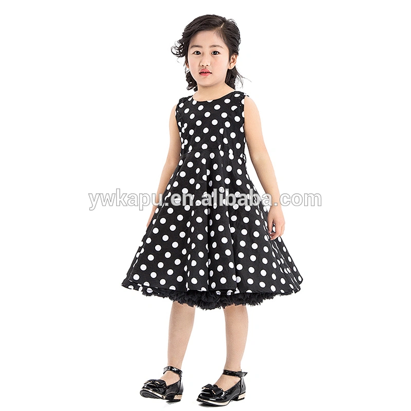 1950s Vintage Fashion children Rockabilly Dresses black and white polka dot girl christening gowns