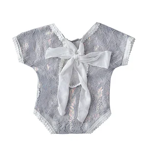 Pink Polyester Toddler Flower Lace Romper Newborn Baby Girl Ruffled Cute Backless  clothes onesie