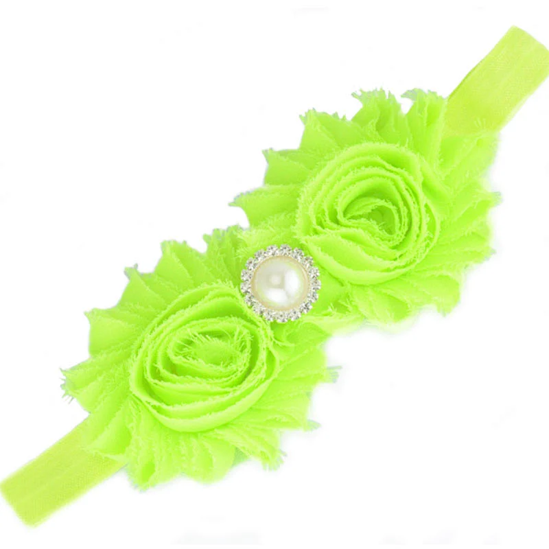wholesale Hand Made Kid Pearl Hair Accessories Pearl Rhinestone Chiffon Flower Headband For Girl
