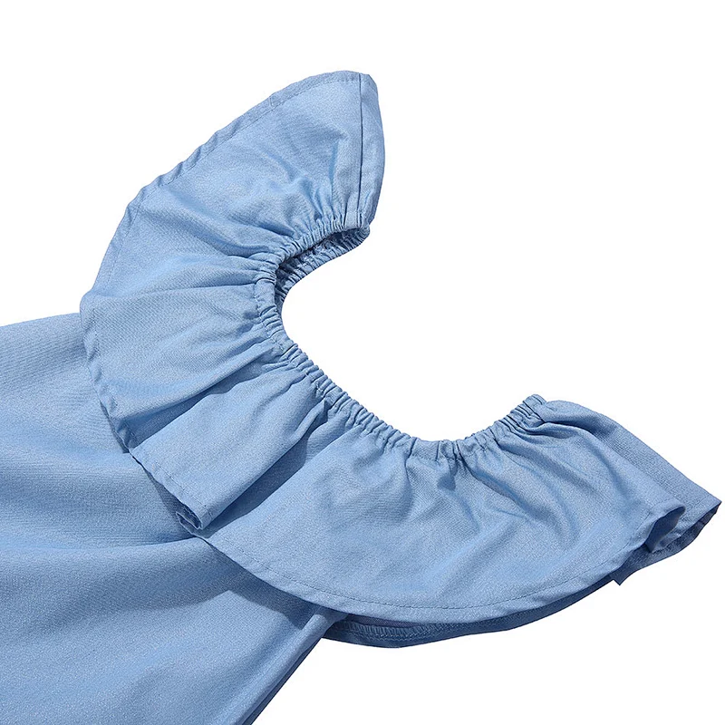 Hot Sale Kids Denim Dress Baby Cotton Dresses Cold Shoulder Denim Dress